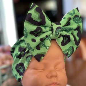 Handmade Baby Lime Green Cheetah HeadWrap